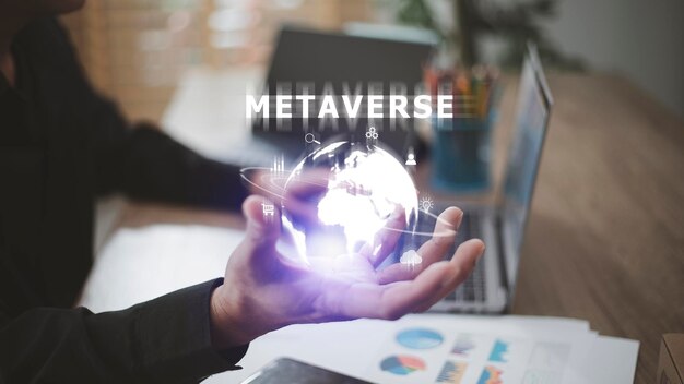 Metaverse virtual technology. worldwide business. megatrends on internet for telecommunication, finance, and internet of things