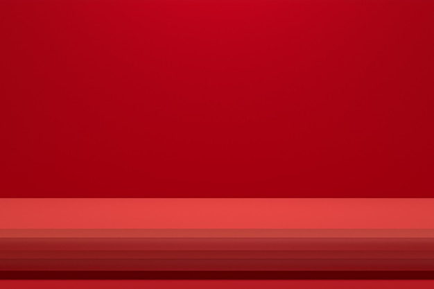 Minimal podium or pedestal display on red background for cosmetic product presentation