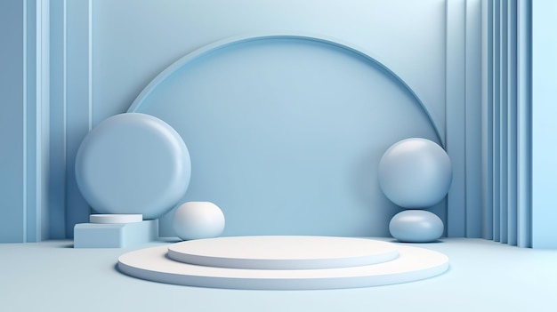 minimal scene with podium blue pastel color generative ai