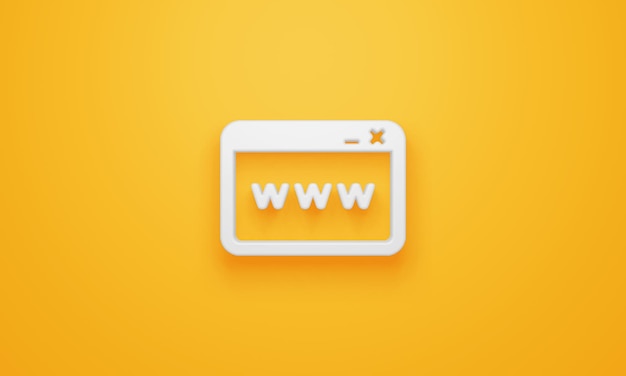 Minimal www browser symbol on yellow background 3d rendering