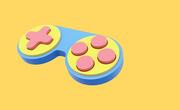 Minimalistic console game controller Multicolored icon on yellow background with space for text 3D rendering
