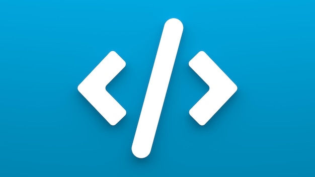 Minimalistic program code icon and quotation marks 3d rendering of a flat icon on a blue background