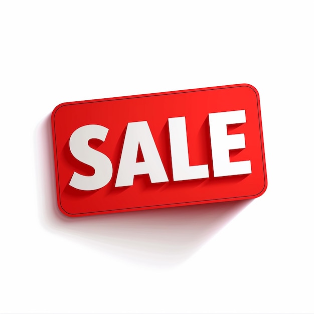 Minimalistic SALE badge bold sansserif font red color flat design on white background