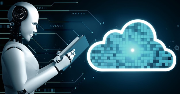 mlp ai robot huminoid uses cloud computing technology to store data on online server