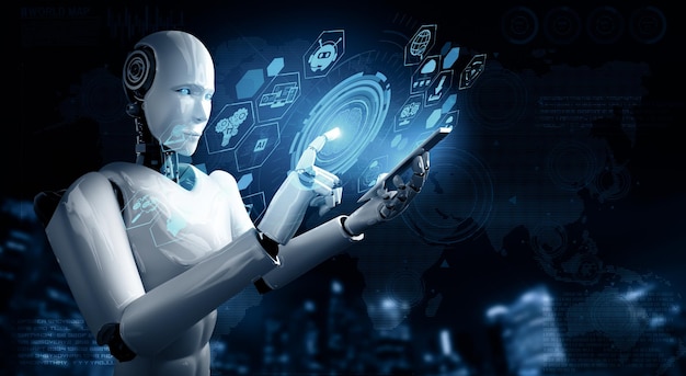 mlp robot humanoid use mobile phone or tablet for global network connection