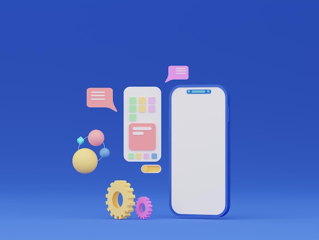 mobile app software and web development 3d concept bar graph infographics on blue background