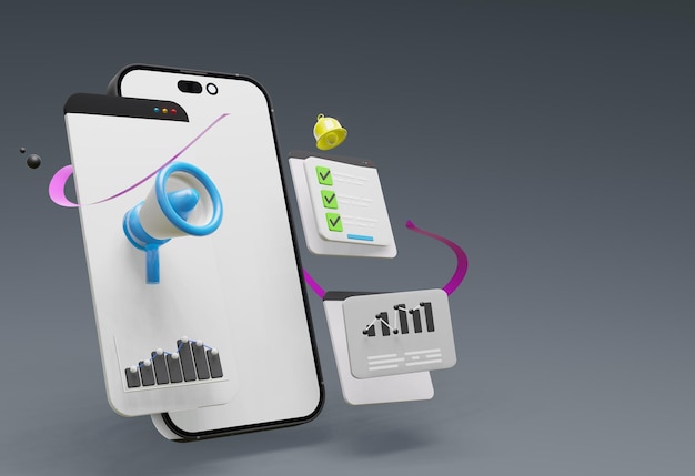 MOBILE WHITE SCREEN with 3d website dashboard data analysis seo ai robot video upload graphics