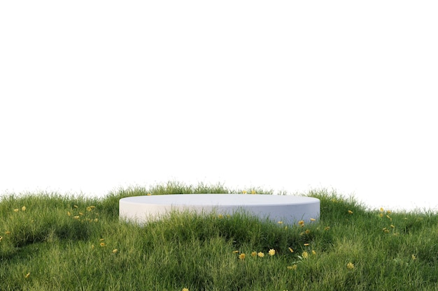 Mock up podium with floral ground isolated on white background