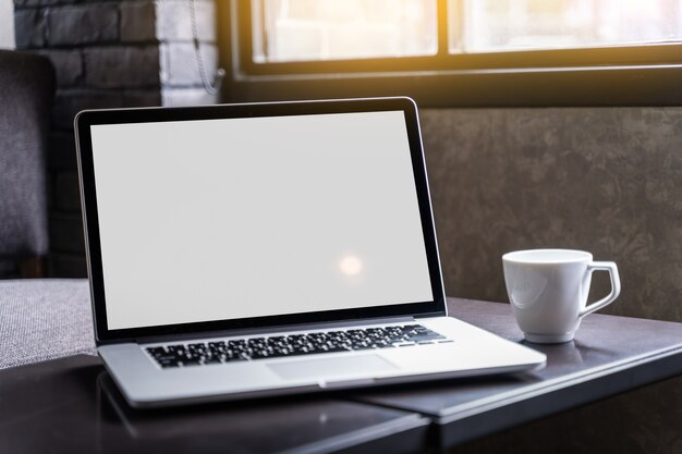 mock up using laptop with blank screen computer modern