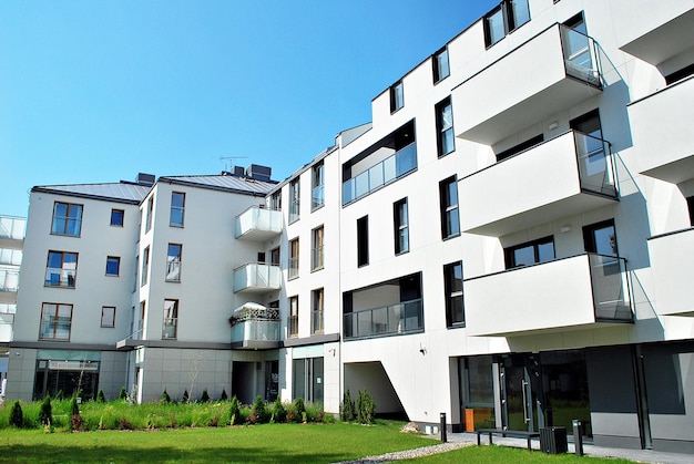 modern apartment building in sunny day exterior residential house facade