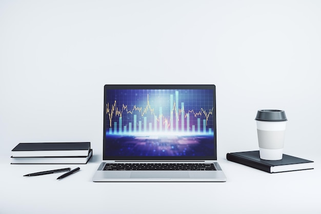 Modern computer display with abstract financial graph financial and trading concept 3D Rendering