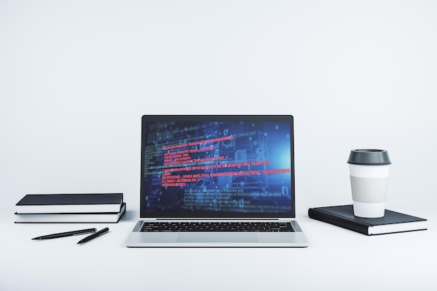 Modern computer display with abstract programming language hologram artificial intelligence and machine learning concept 3D Rendering