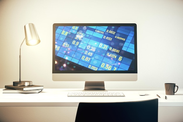modern computer monitor with abstract creative statistics data hologram statistics and analytics concept 3d rendering