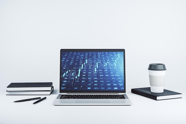 Modern computer monitor with abstract statistics data hologram interface computing and analytics concept 3D Rendering