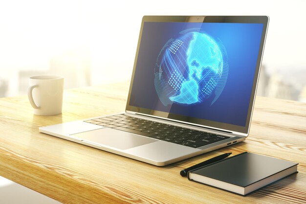 modern computer monitor with america map research and strategy concept 3d rendering
