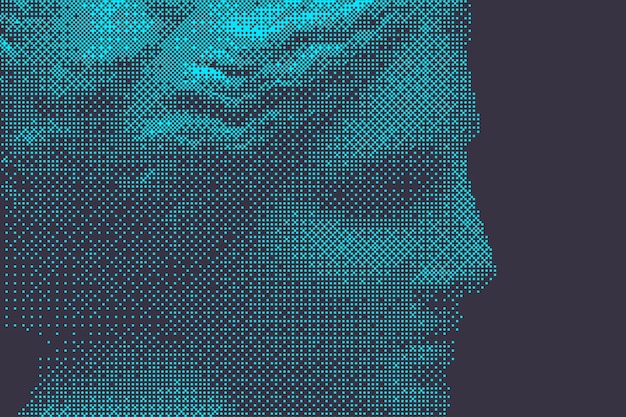 Modern creative colored graphic sculpture with dark background digital texture with antique statue