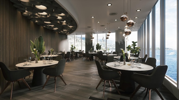 Modern restaurant Restaurant interior design 3d illustration