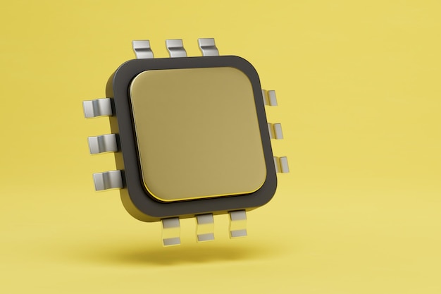 Modern technologies chip on a yellow background 3D render