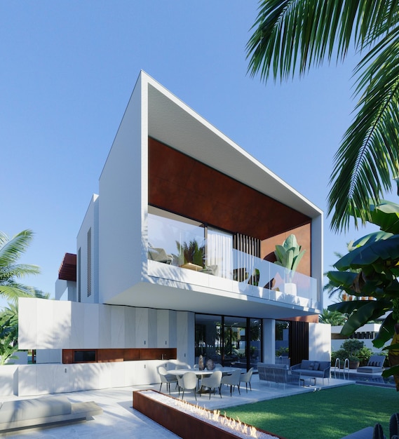 modern villa in dubai. 3d render. luxurious architecture. house in modern style