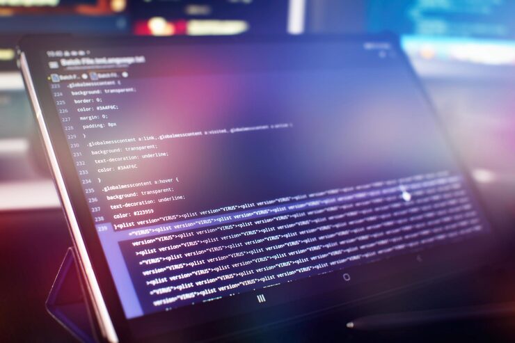 Photo monitor closeup of function source code abstract it technology background software source code