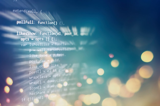 Monitor closeup of function source code.Writing programming functions on laptop. Big data and Internet of things trend.