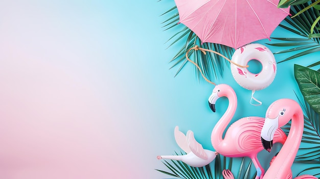 một chiếc ô màu hồng có hình lá cọ trên đó