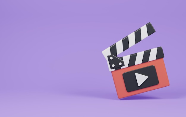 movie clapperboard on purple background cinema concept 3d rendering illustration
