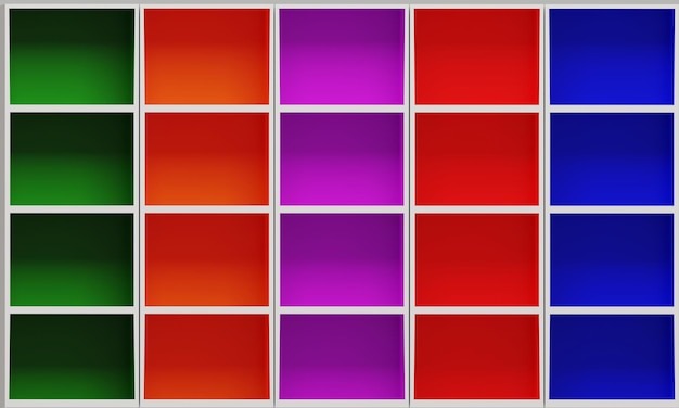 multicolored wooden locker or box shoe shelf or showcase 3d rendering
