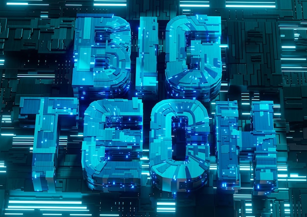 Nền công nghệ chữ cái biểu tượng của Công ty Big Tech với đèn neon xanh