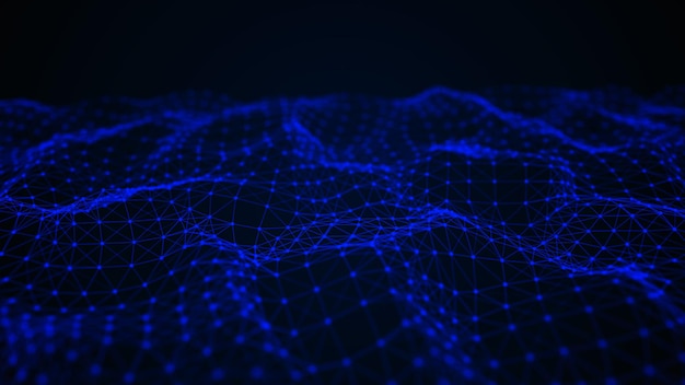 Nền trừu tượng với các điểm và đường đan xen. Phong cách công nghệ, Big data, kết xuất 3D
