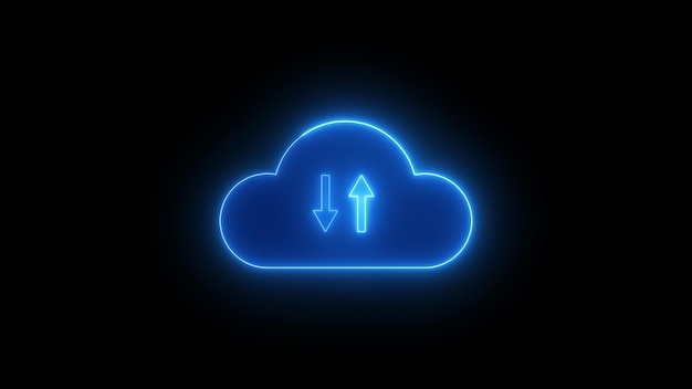 Neon glowing left right arrow icon on a black background