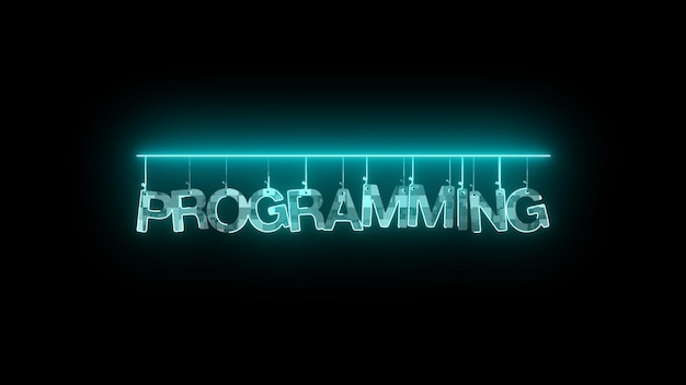Neon sign with word PROGRAMMING in green on a dark background