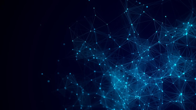 Network connection structure Abstract blue background with moving dots lines and triangles Futuristic illustration Digital technology design 3d rendering