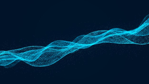 Network connection structure Futuristic abstract mesh Wave with the connection of points and lines 3D rendering