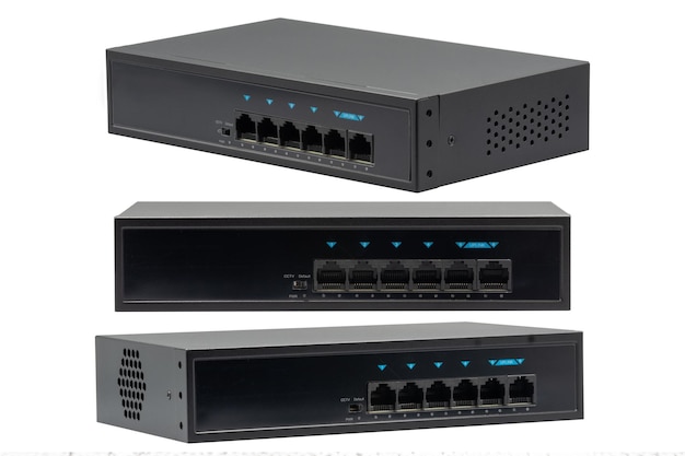network switch in different projections isolated on white background
