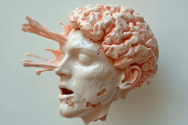 Neural processing brain circuits and brain impulse pathways man with red brain fluid visualizing in
