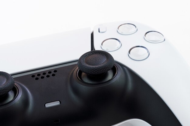 Next generation white game controller isolated on white background.