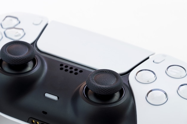 Next generation white game controller isolated on white background.