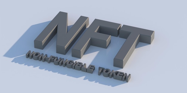 NFT Non Fungible Token text on dark background 3d illustration