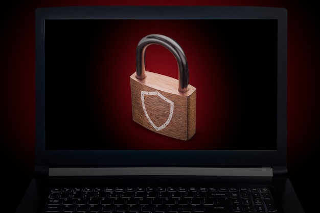 notebook screen with computer security padlock