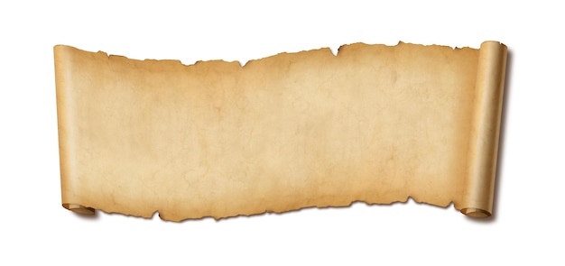 Old paper horizontal banner. Parchment scroll isolated on white background with shadow