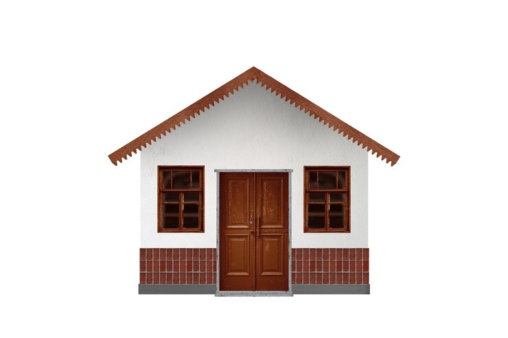 Photo old small village house isolated on white