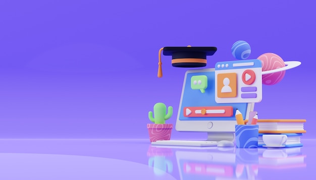 Online education 3d rendering premium photo