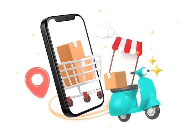 Online shopping delivery png 3D collage remix transparent background