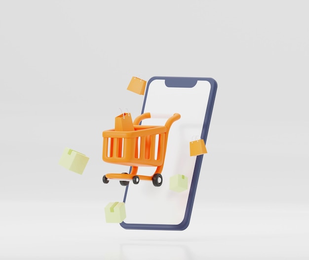 Online shopping store concept on mobile phone in 3D render