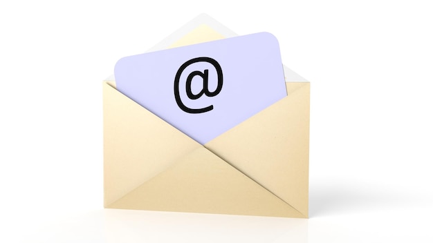 Open yellow envelope with email symbol isolated on white