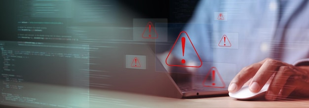 operation system bootup failure cybersecurity technology system warning on hacked alerts system warning error popup and maintenance showing