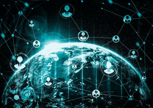people network and global earth connection in innovative perception