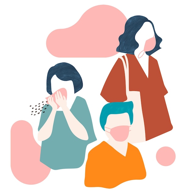 People wearing masks to prevent coronavirus characters element transparent png