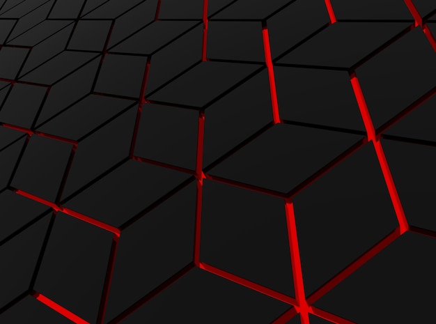 perspective view of modern red light hexagonal shape pattern floor background.